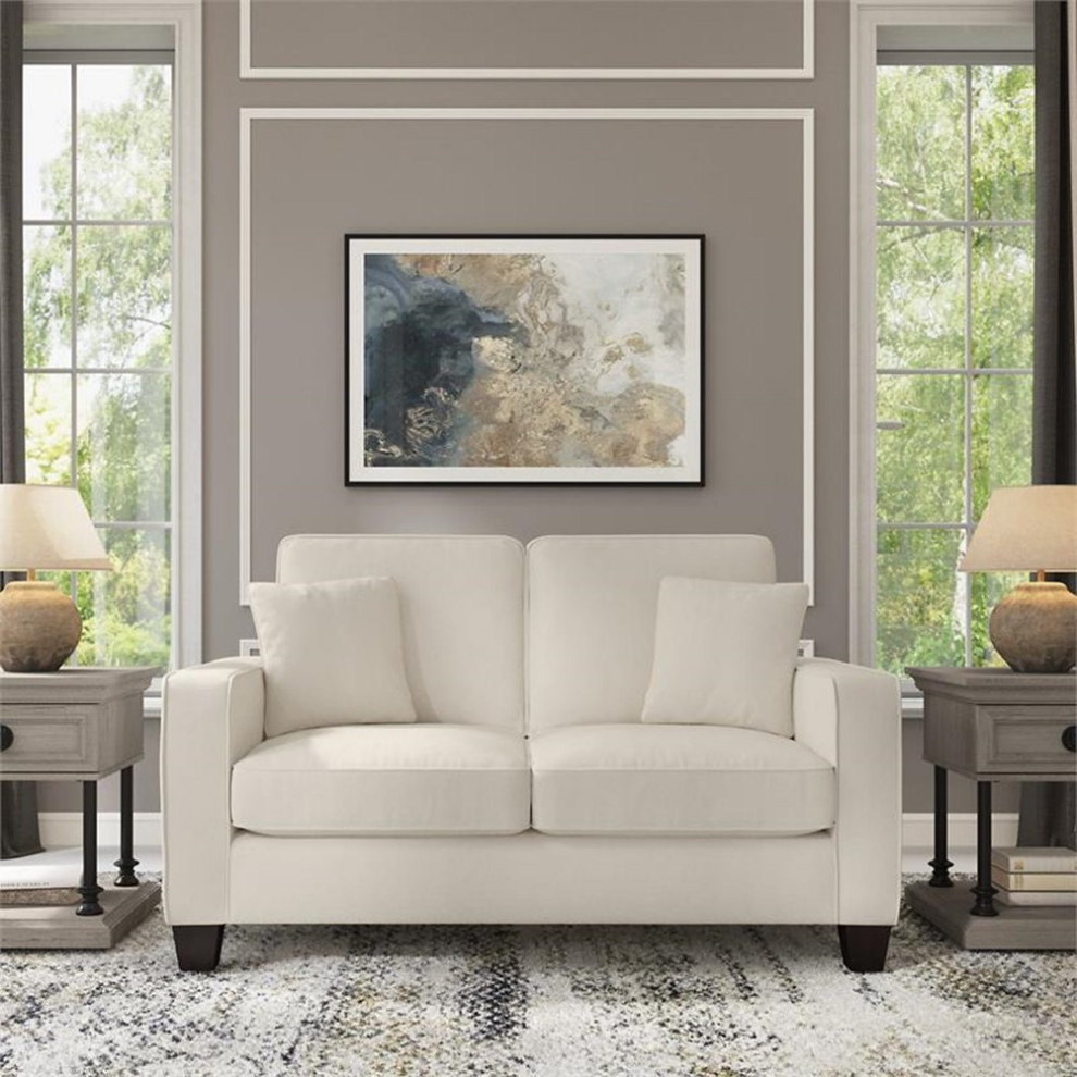 Pemberly Row Modern 61W Loveseat in Cream Herringbone Fabric   Transitional   Loveseats   by Homesquare  Houzz