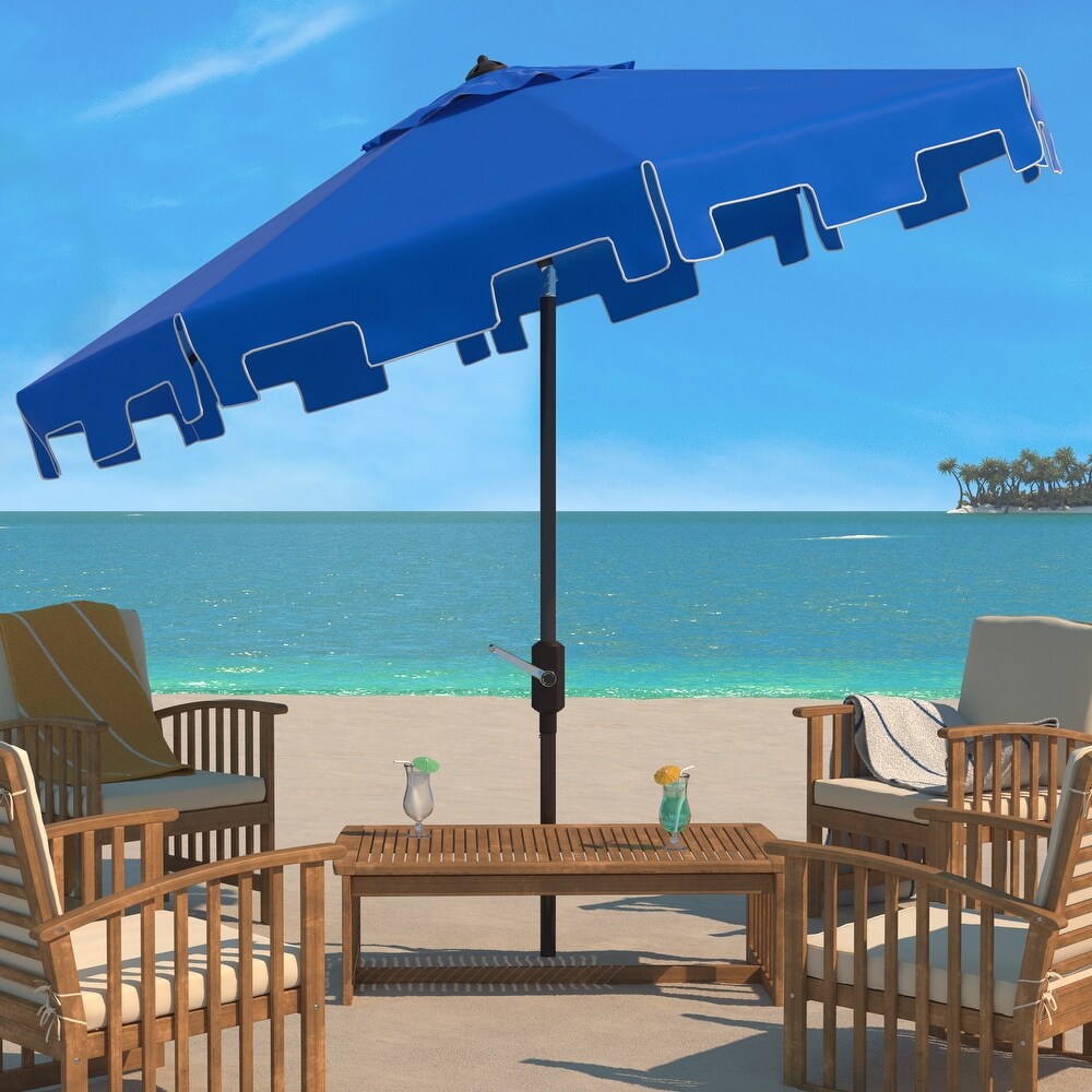 SAFAVIEH Zimmerman Aluminum Tilt and Crank 9 foot Crank Market Patio Umbrella With Flap.