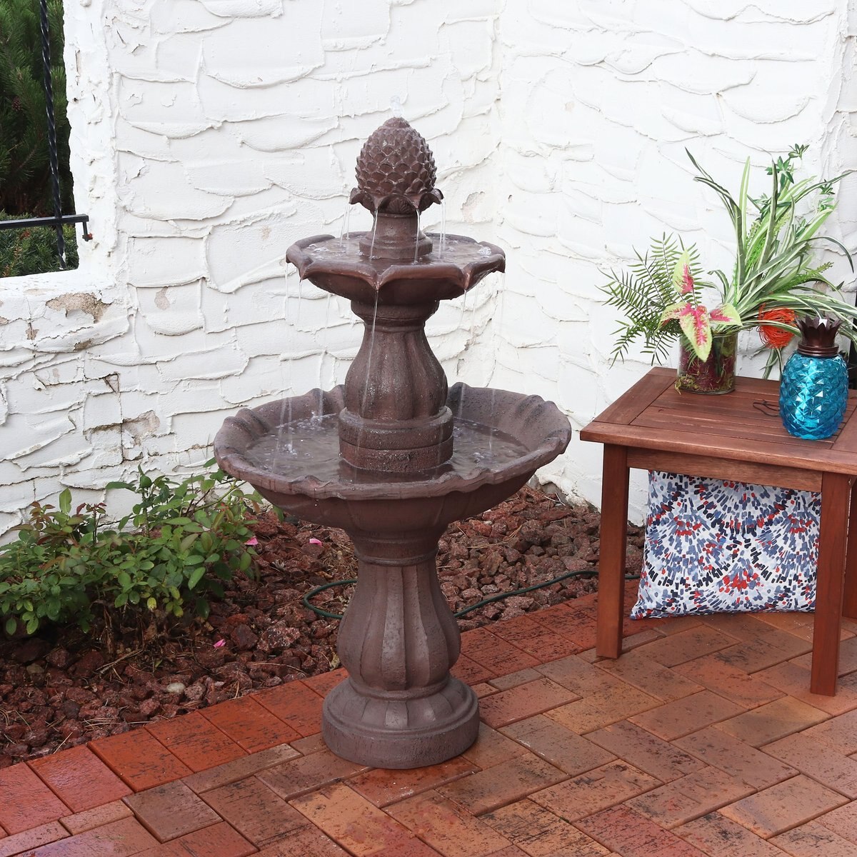 Sunnydaze Decor 2-Tier Curved Plinth Outdoor Water Fountain