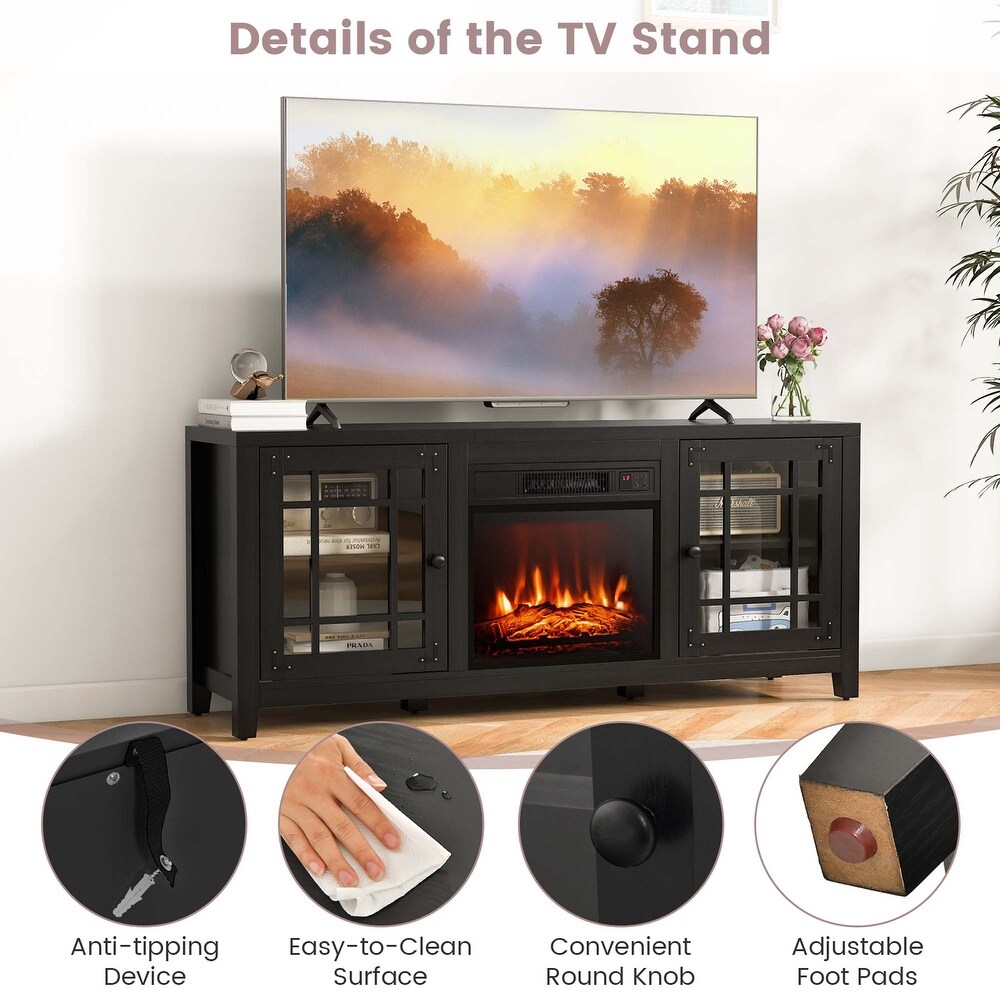 Costway 58 Inches Fireplace TV Stand for TVs up to 65 Inches with   58'' x 16'' x 25''