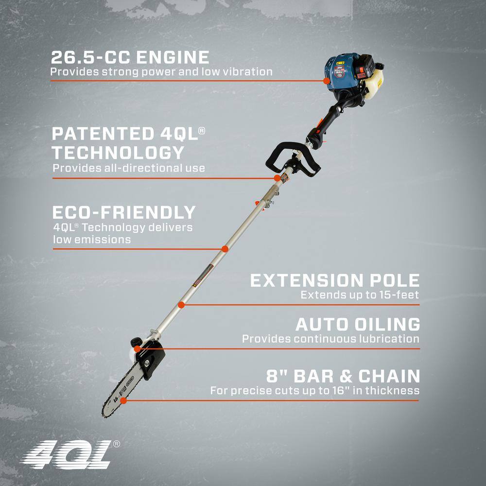 Senix 26.5 cc Gas 4 Cycle Attachment Capable Pole Saw with a Reach of up to 15 ft. CSP4QL-L