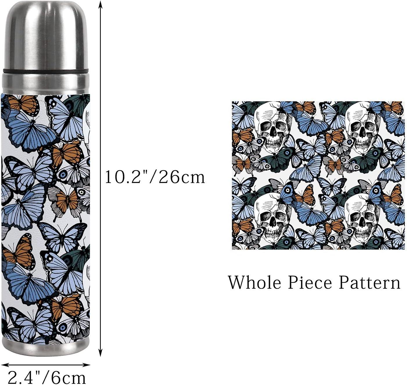 Insulated Mug Stainless Steel Water Bottle Skull Butterflies Vacuum Cup Travel Mug For Travel School Office