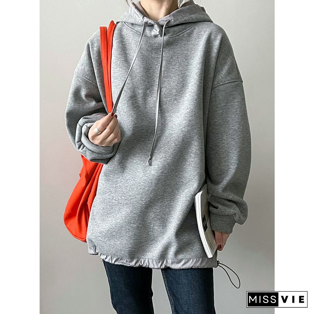 Hoodie Casual Shift Plain Sweatshirts