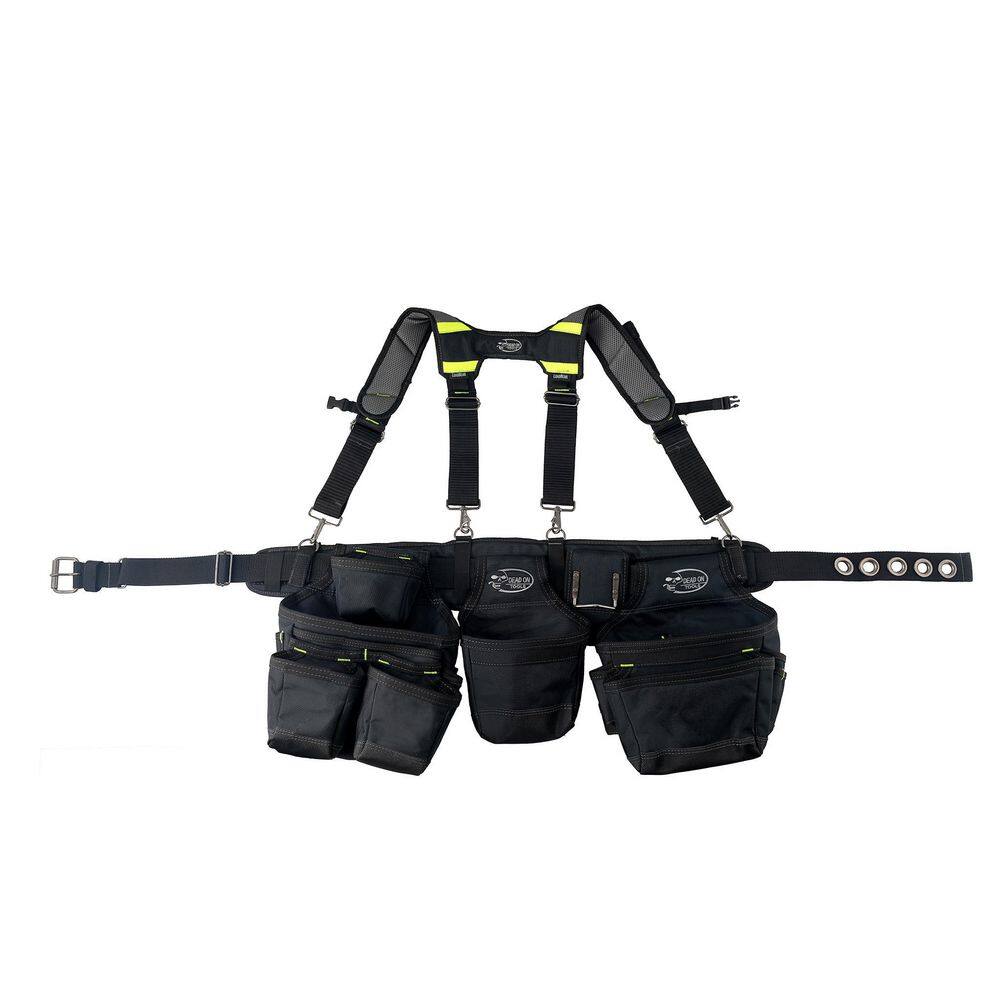 DEAD ON TOOLS Professional Framers 3 Pouch Tool Storage Suspension Rig with LoadBear Suspenders in Black HDP369857