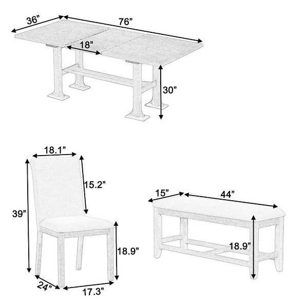 Extendable Dining Table Set，with Removable Leaf and Upholstered Chairs