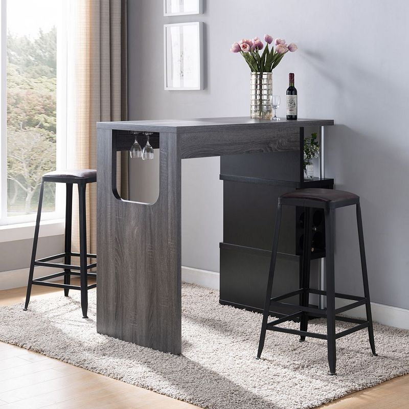 FC Design Distressed Grey and Black Bar Table Wine Cabinet