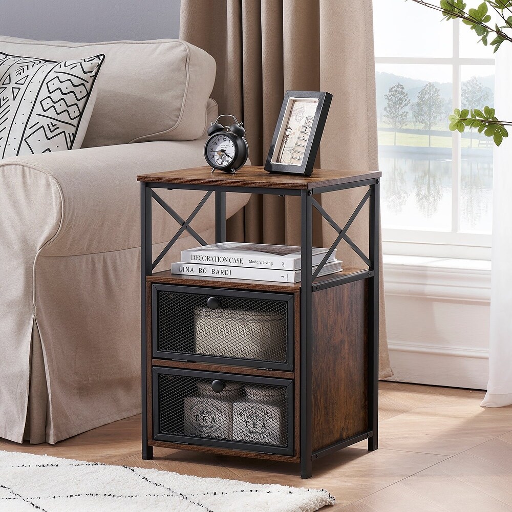 VECELO 23.8'' Tall Nightstand with Storage Shelves