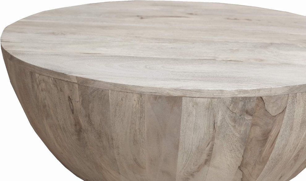 Rustic Coffee Table  Unique Shaped Mango Wood Construction  Distressed White   Farmhouse   Coffee Tables   by Decor Love  Houzz