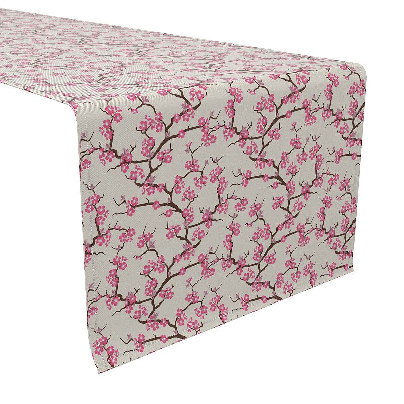 Table Runner， 100% Cotton， 16x108， Pink Springtime Cherry Blossoms