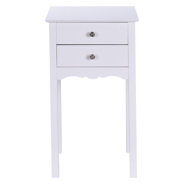 Side Table End Accent Table with 2 Drawers-White - 16.0