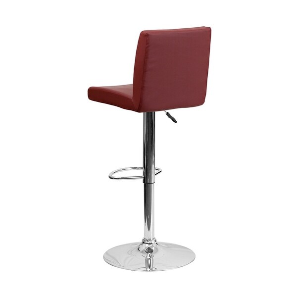 Offex Contemporary Burgundy Vinyl Adjustable Height Bar Stool With Chrome Base