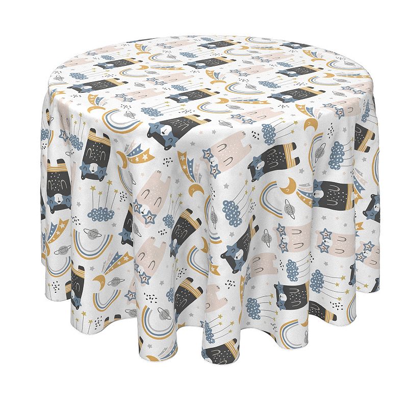 Round Tablecloth， 100% Polyester， 60 Round， Bears， Rainbows and Stars