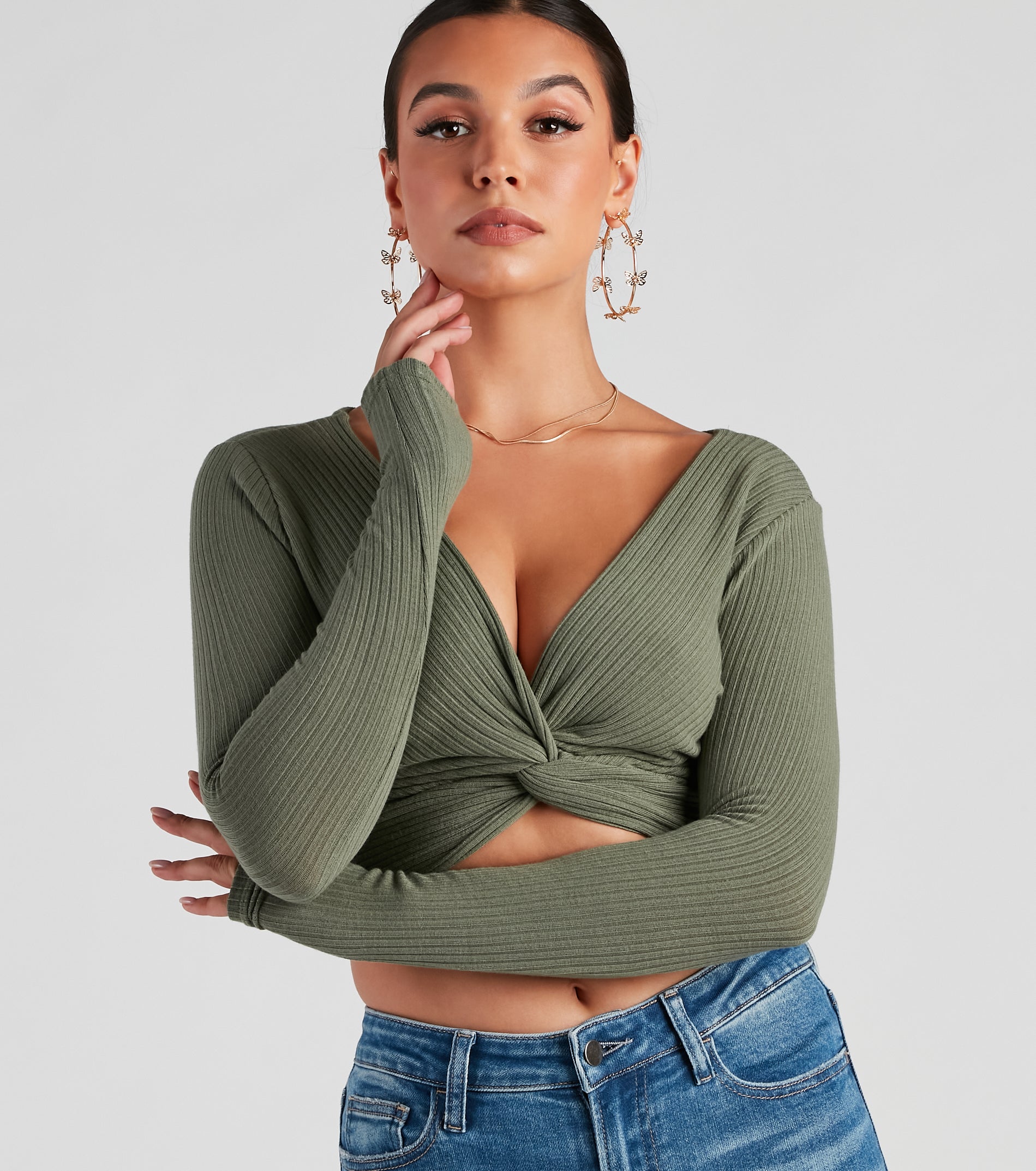 Trendy Twist-Front Ribbed Knit Crop Top