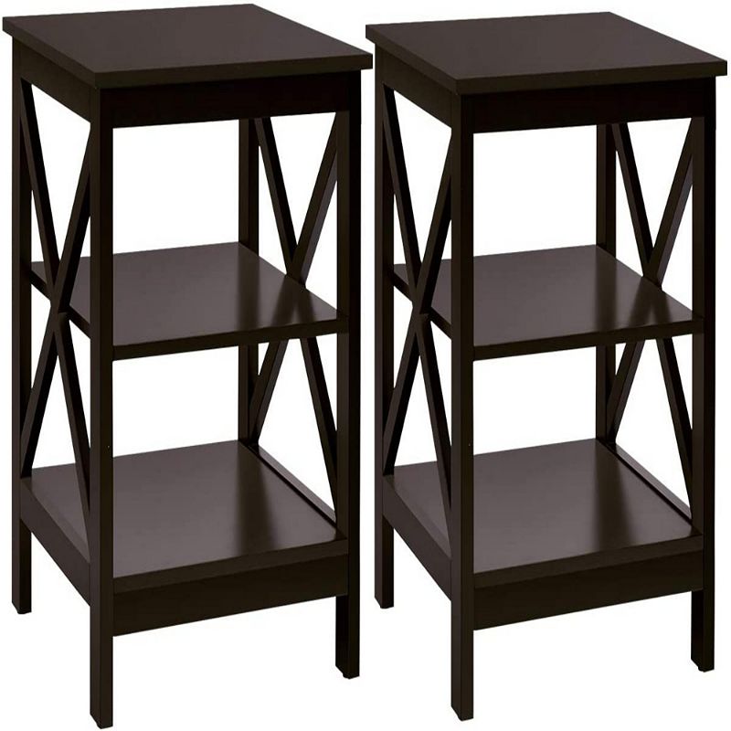 2 Piece 3-Tier X-Design Nightstands with Storage Shelves for Living Room Bedroom