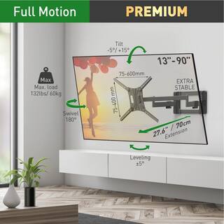 Barkan a Better Point of View Barkan 40 in. to 90 in. Full Motion - 4 Movement Long Flat Curved TV Wall Mount Black Extremely Extendable UL Listed 4800.B