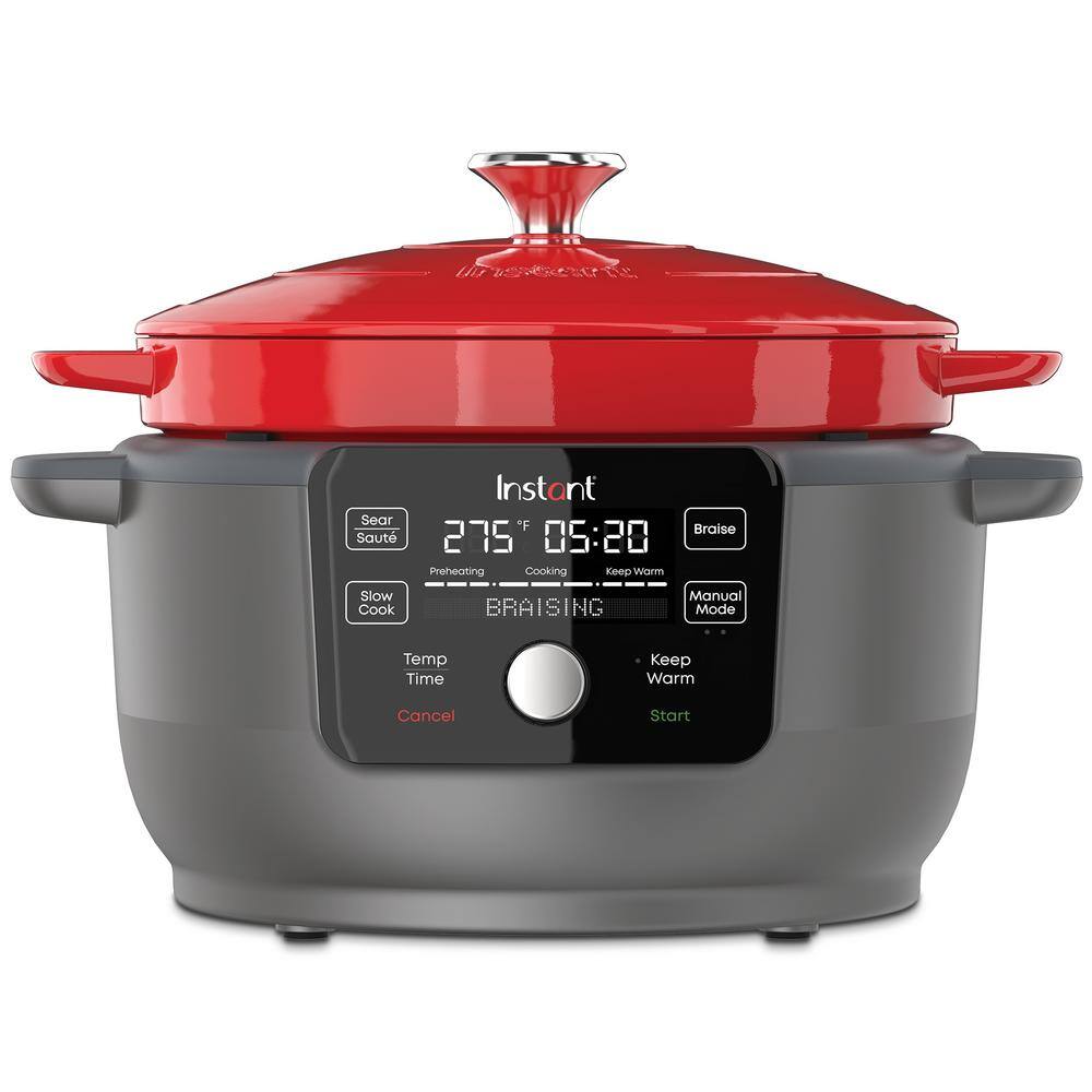 INSTANT 6 qt. Red Enameled Cast Iron Precision Electric Dutch Oven Multi-Cooker with Lid 140-0038-01