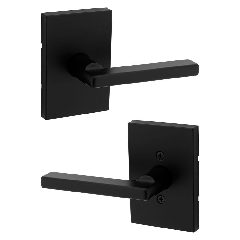 Kwikset Halifax Rectangle Rose Matte Black Passage HallCloset Door Lever with Microban 720HFLRCT5146AL