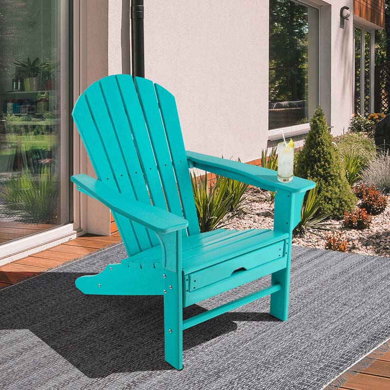 HDPE Adirondack Chair with Retractable Ottoman, Outdoor Chaise Lounge Chair for Lawn Pool Deck