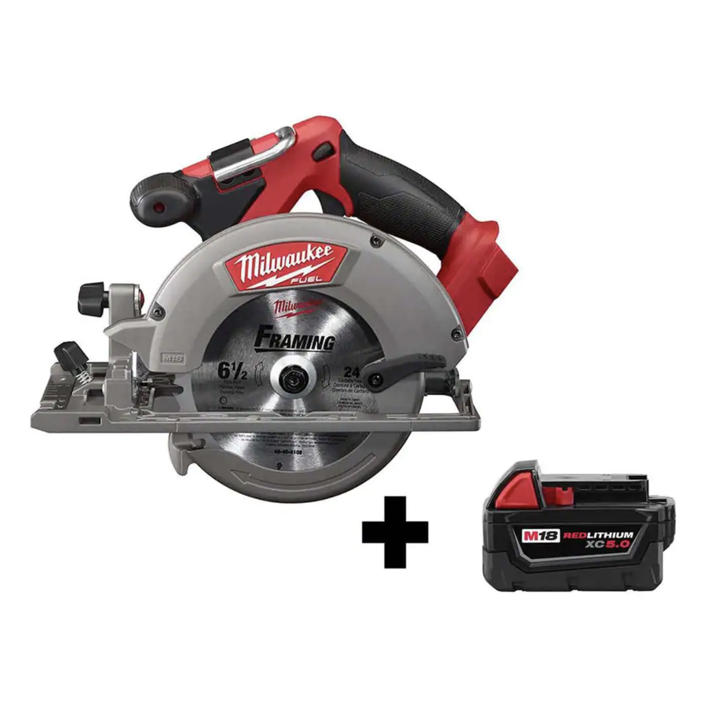 Milwaukee M18 Fuel 18V Lithium-Ion Brushless Cordless 6-1/2 in. Circular Saw W/ M18 5.0 Ah Battery