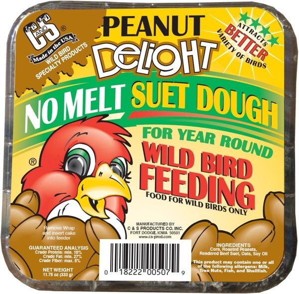 CandS Peanut Delight No Melt Suet Dough Wild Bird Food， 11.75-oz tray