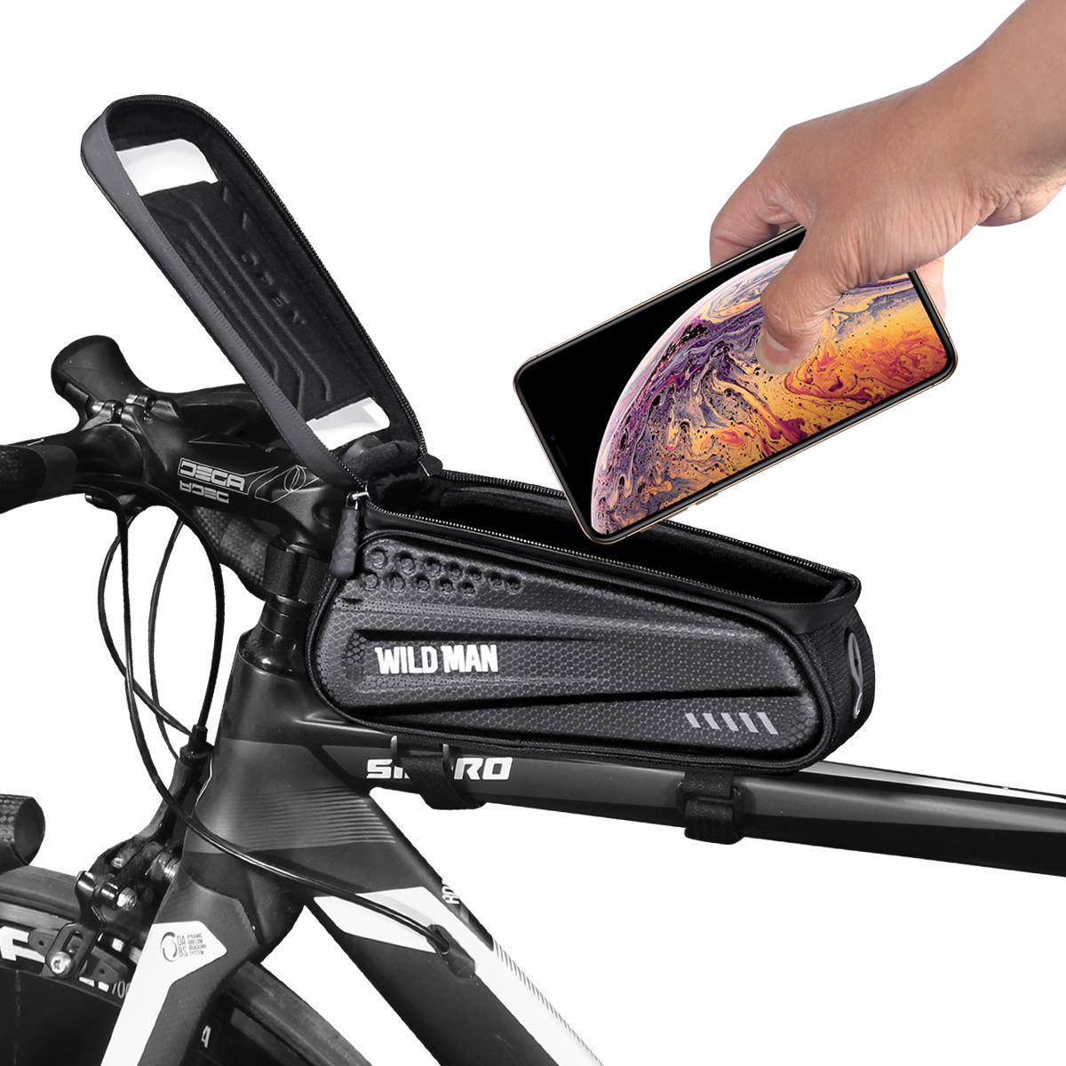 WILD MAN New Bike Bag Frame Front Top Tube Cycling Bag Waterproof 6.6in Phone Case Touchscreen Bag MTB Pack Bicycle Accessories