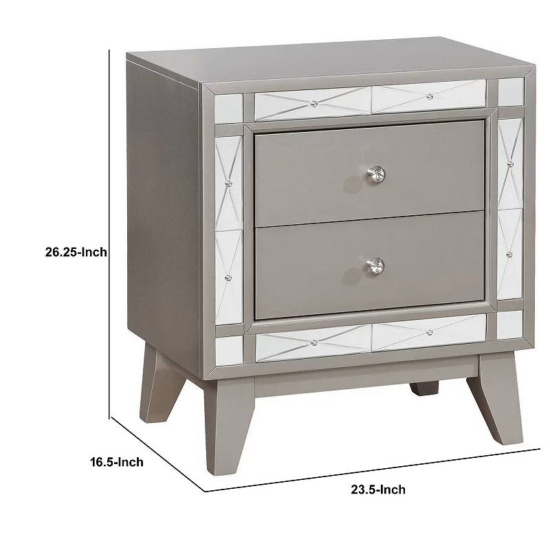 Wooden Nightstand with 2 Drawers， Mercury Silver