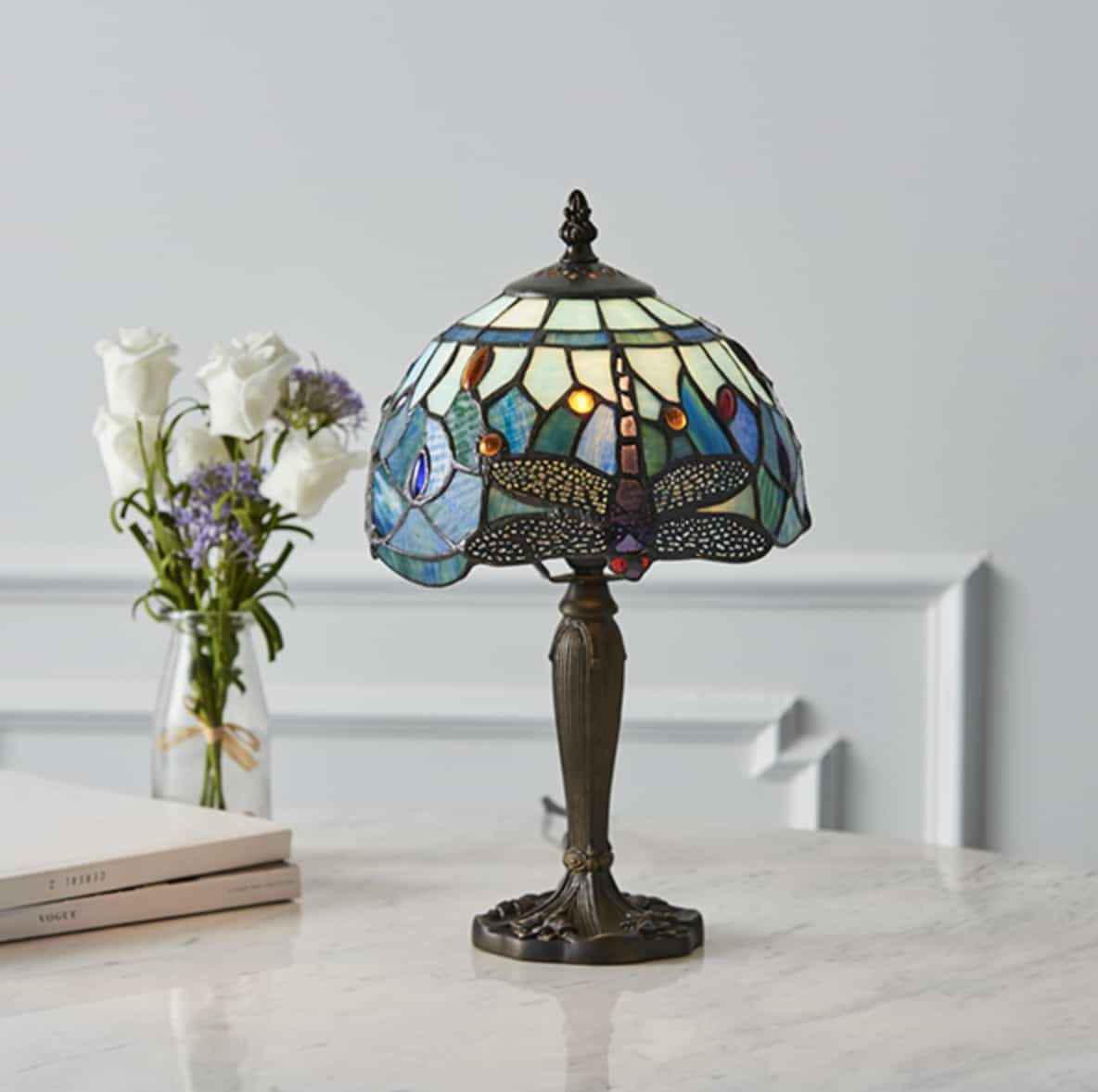  Bedside Lamp with Dragonflies, Blue Color, 20cm