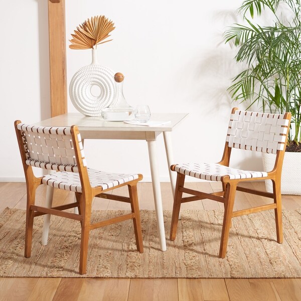 SAFAVIEH Taika White Woven Leather Dining Chair