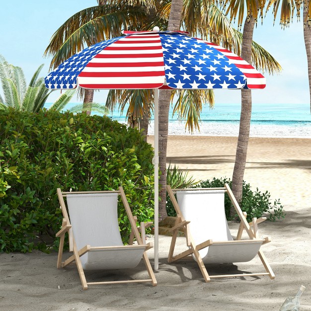 Outsunny 5 7 x27 Beach Umbrella Outdoor Umbrella With Vented Canopy American National Flag