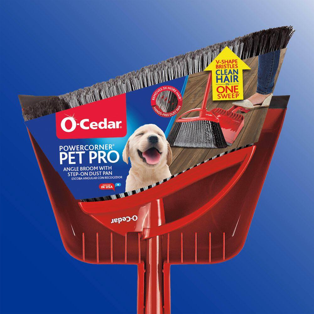 O-Cedar PowerCorner Pet Pro Angle Broom with Step On Dust Pan (3-Piece Handle) 168017