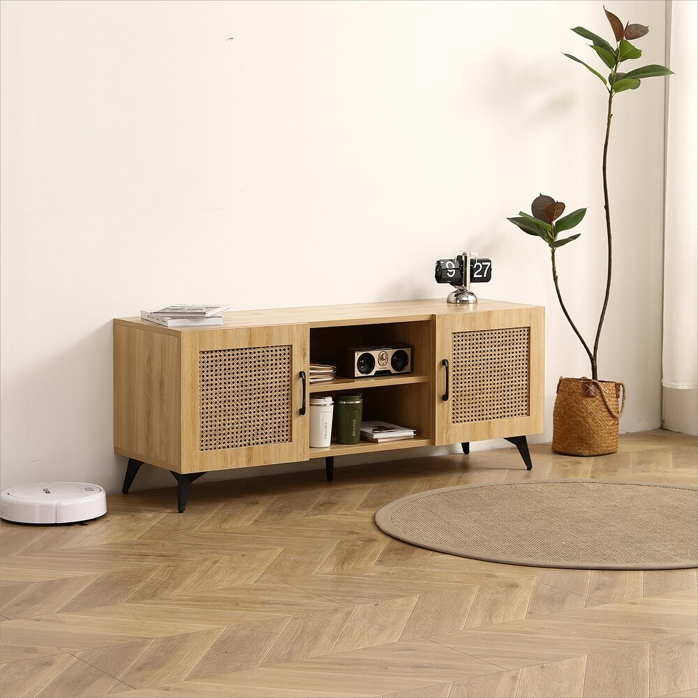 Oak TV Cabinet with Rattan Net