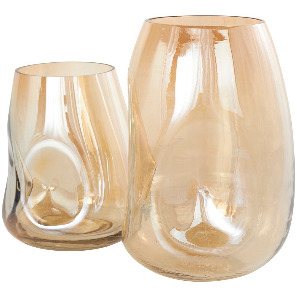 Gold Glass Concaved Iridescent Vase (Set of 2)