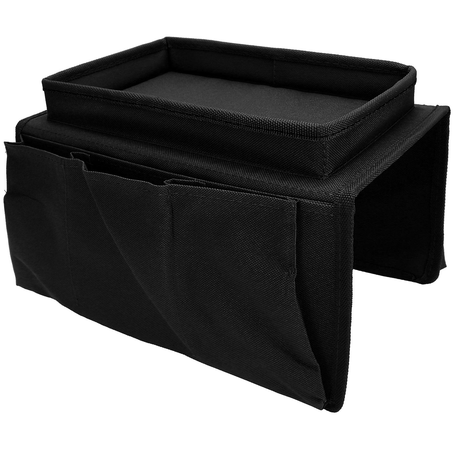 4 Pockets Sofa Armrest TV Remote Control Organizer Armchair Couch Bag with Cup Holder TrayBlack