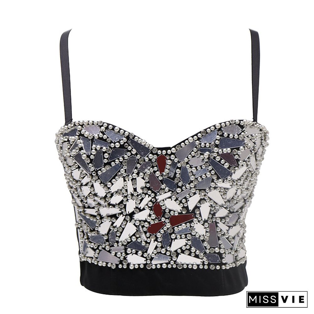 Sexy Beaded Diamond Sequins Women Camis Cropped Top Night Club Party Corset Crop Top To Wear Out Push Up Bustier Bra Db905