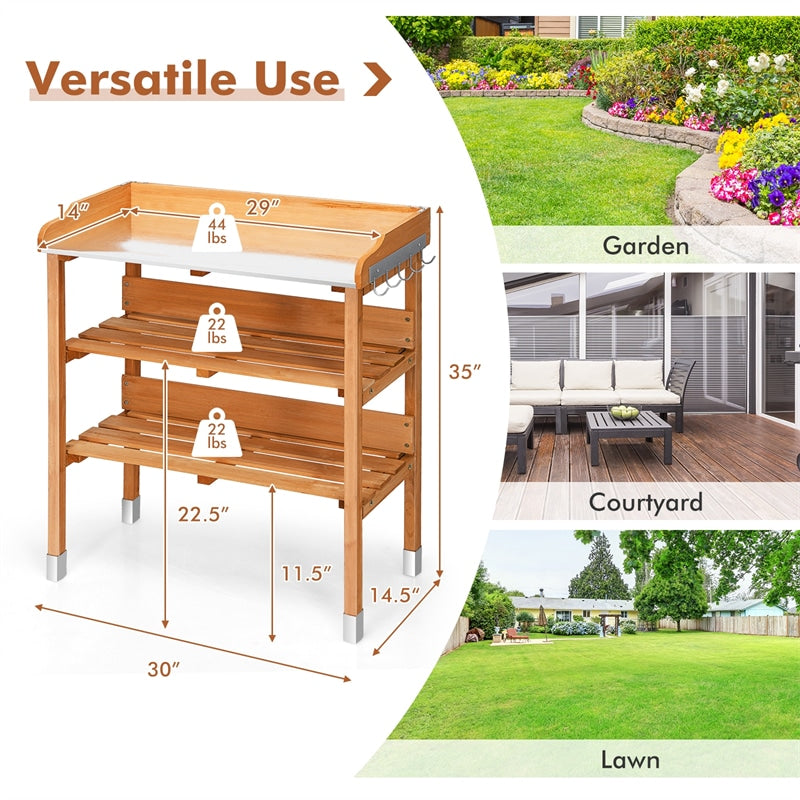 Outdoor Wooden Garden Potting Bench Work Station Storage Shelf with Hook