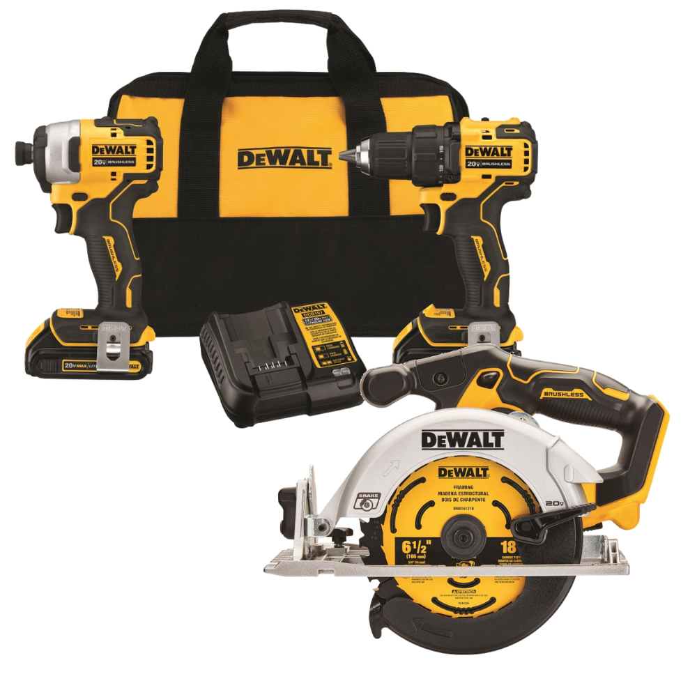 DEWALT 20V MAX 3pc Cordless Combo Kit Drill Driver Impact Driver Circular Saw