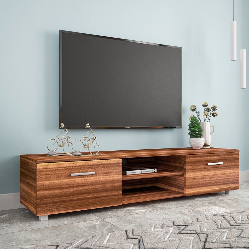 Walnut TV Stand for 70 Inch TV Stands  Media Console Entertainment Center Television Table