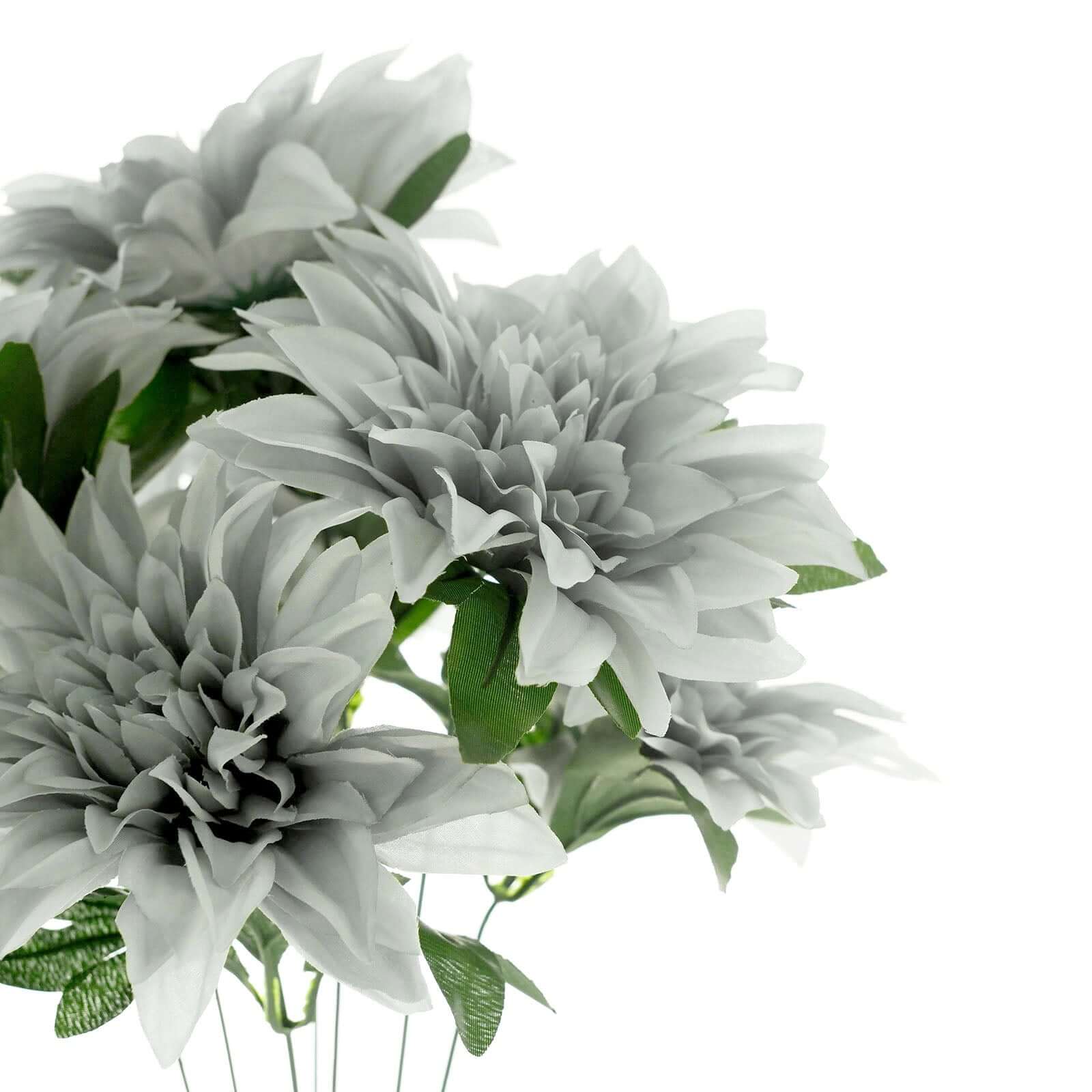 2 Bouquets Silver Artificial Silk Dahlia Flower Spray Bushes 20