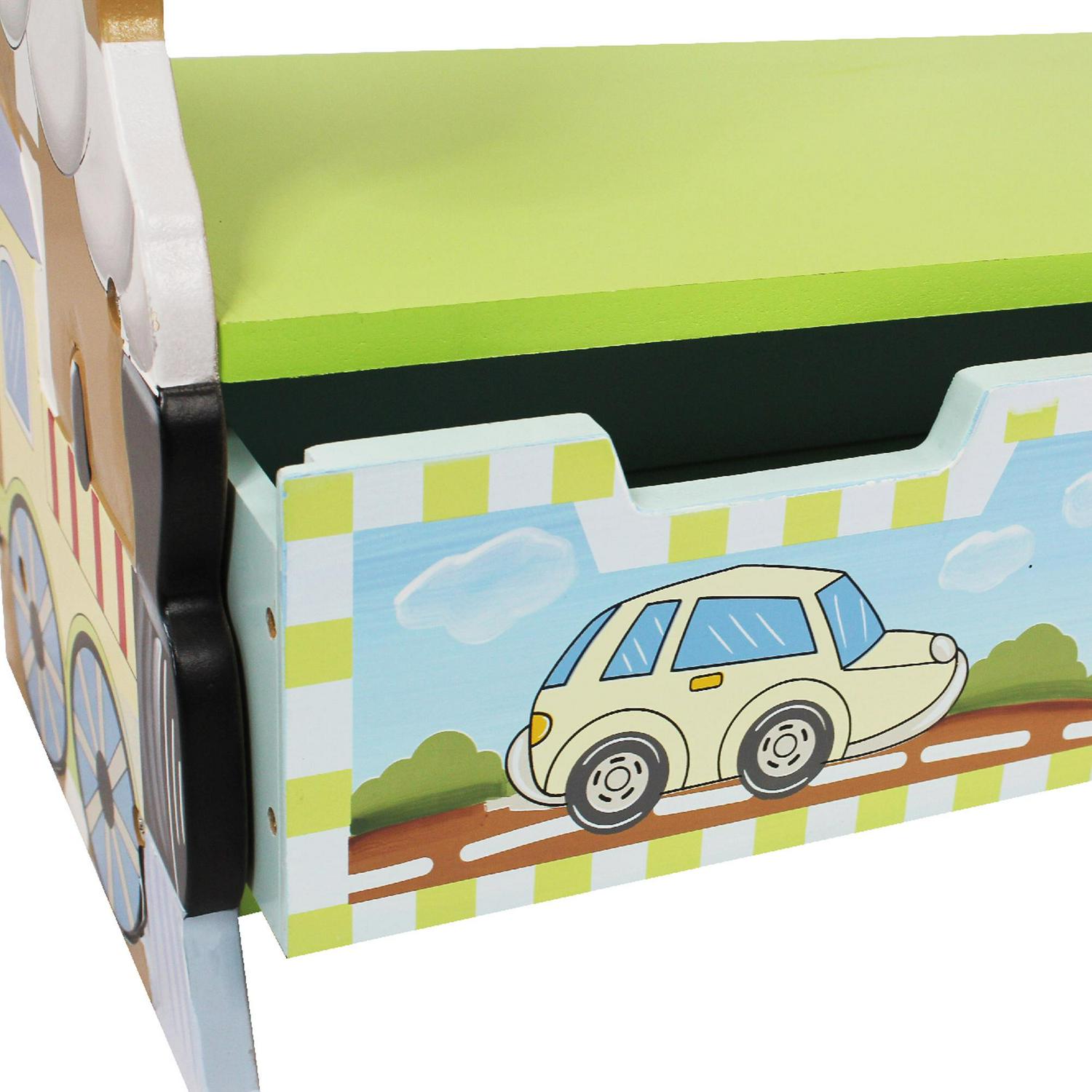 Fantasy Fields Transportation Kids Wooden Bookshelf with Storage Drawer， Multicolor