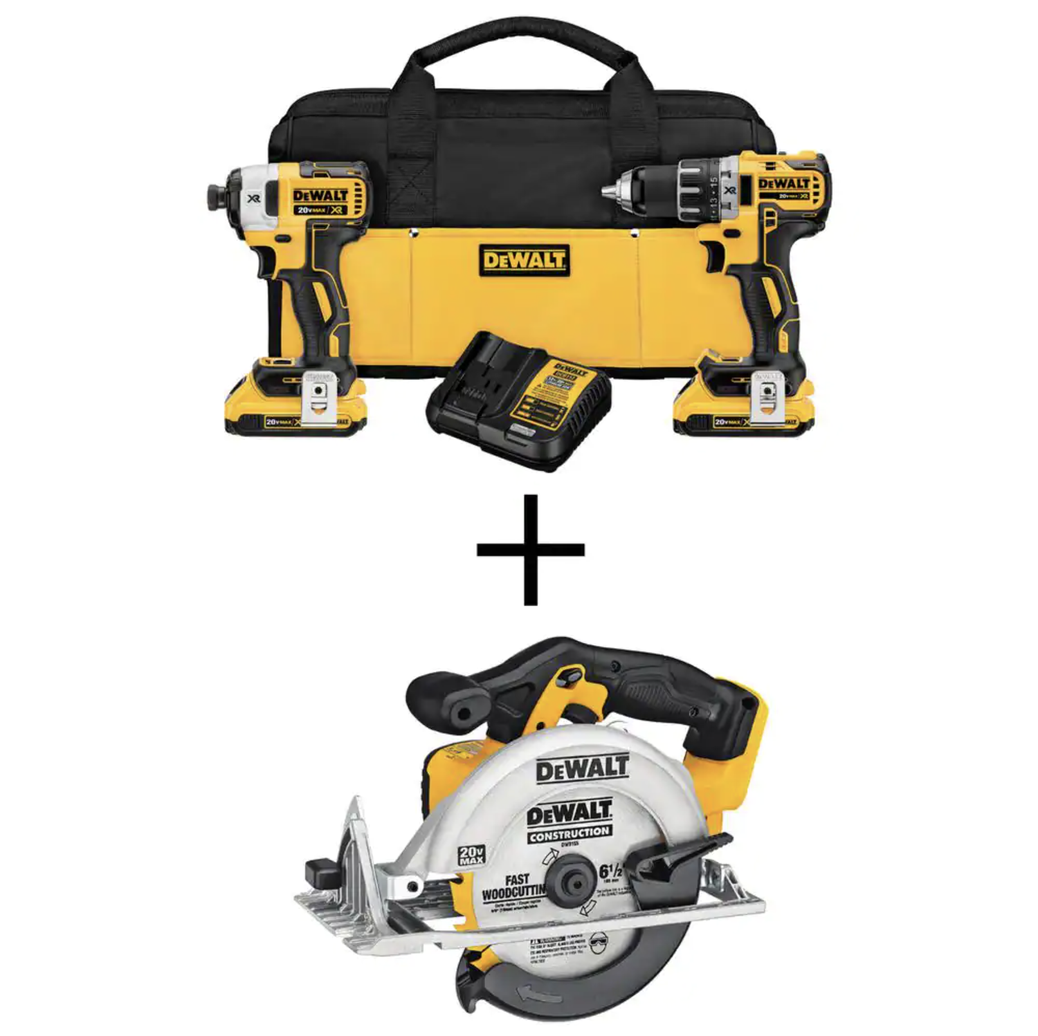 Dewalt 20V MAX XR Cordless Brushless Drill/Impact Combo Kit with (2) 20V 2.0Ah Batteries and Circular Saw (DCK283D2W391B)