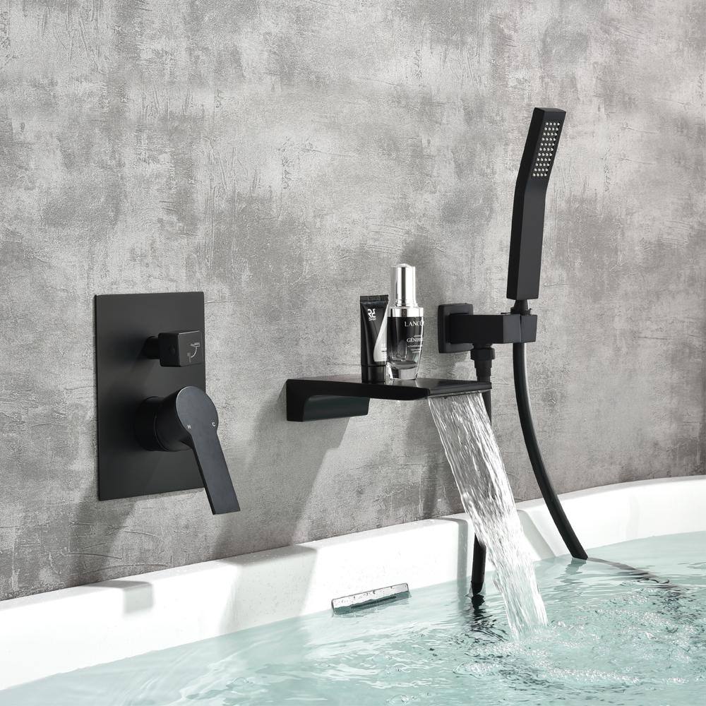 UKISHIRO Single-Handle 1-Spray Wall Mount Tub and Shower Faucet in Black (Valve Included) SMD00JI2116007