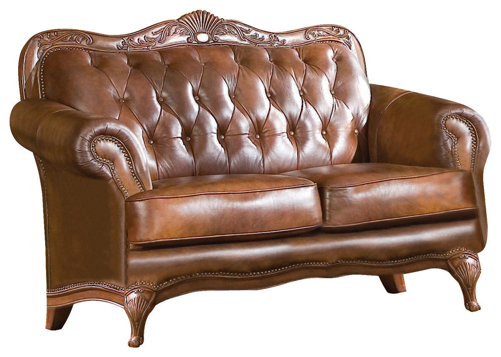 Coaster Victoria Leather Loveseat   Traditional   Loveseats   by Emma Mason  Houzz