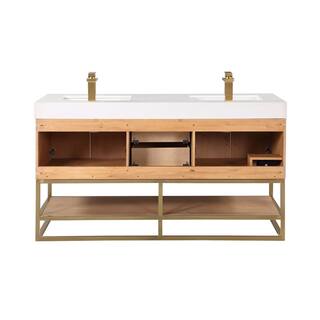 Altair Bianco 60 in. W x 22 in. D x 34 in . H Double Sink Bath Vanity in Light Brown with White Composite Stone Top 552060G-LB-WH-NM