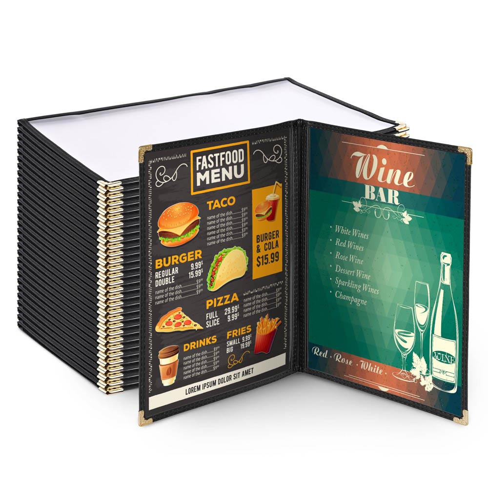 Yescom 30x Menu Covers Cafe Restaurant Double 8.5x14 Black