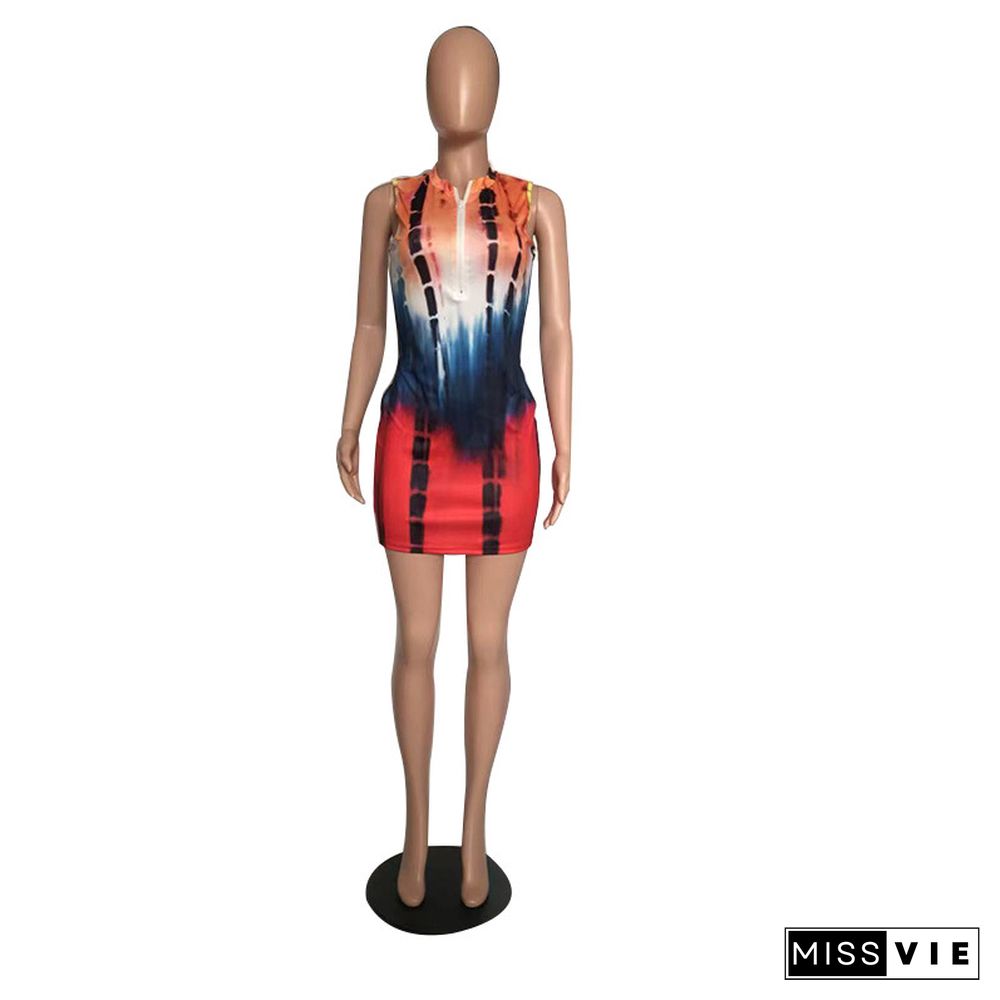 Casual Tie-Dye Printed Sleeveless Dress