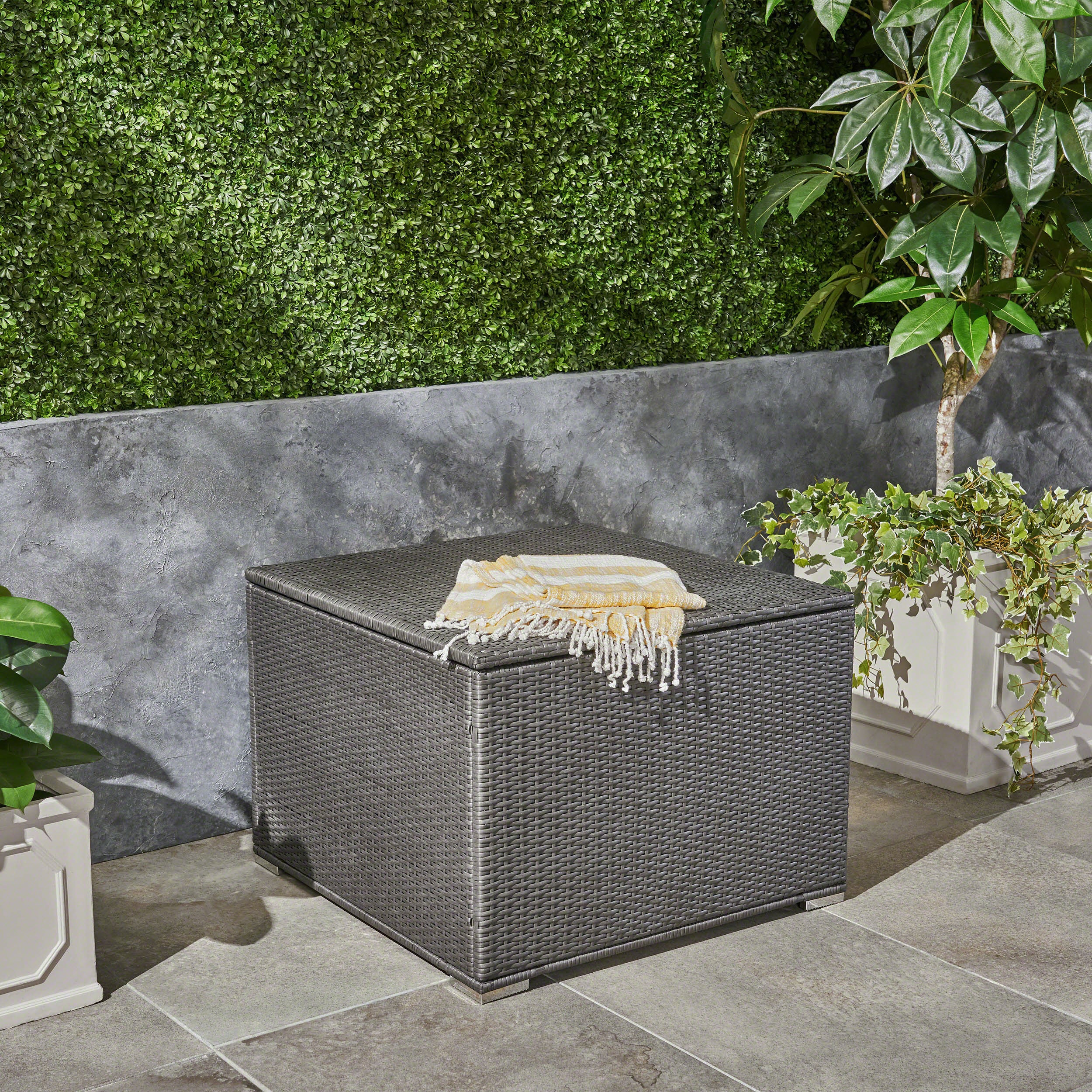 Sampa Outdoor Wicker Storage Ottoman, Gray