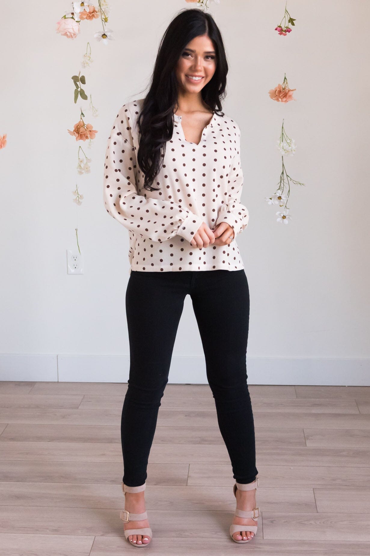 Date Day Modest Polka Dot Top