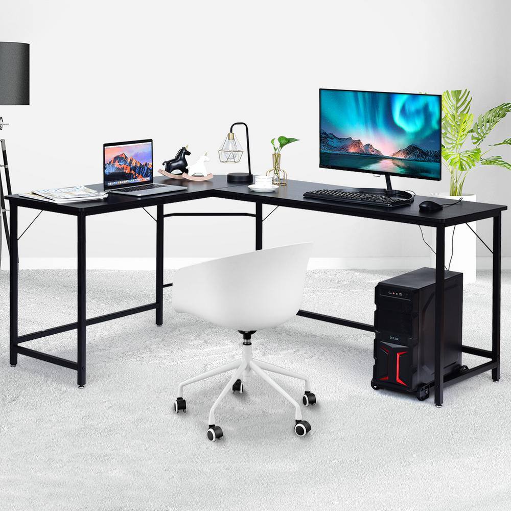 Costway L-Shaped 66 in. Black Computer Desk Corner Workstation Study Gaming Table Home Office HW61782BK