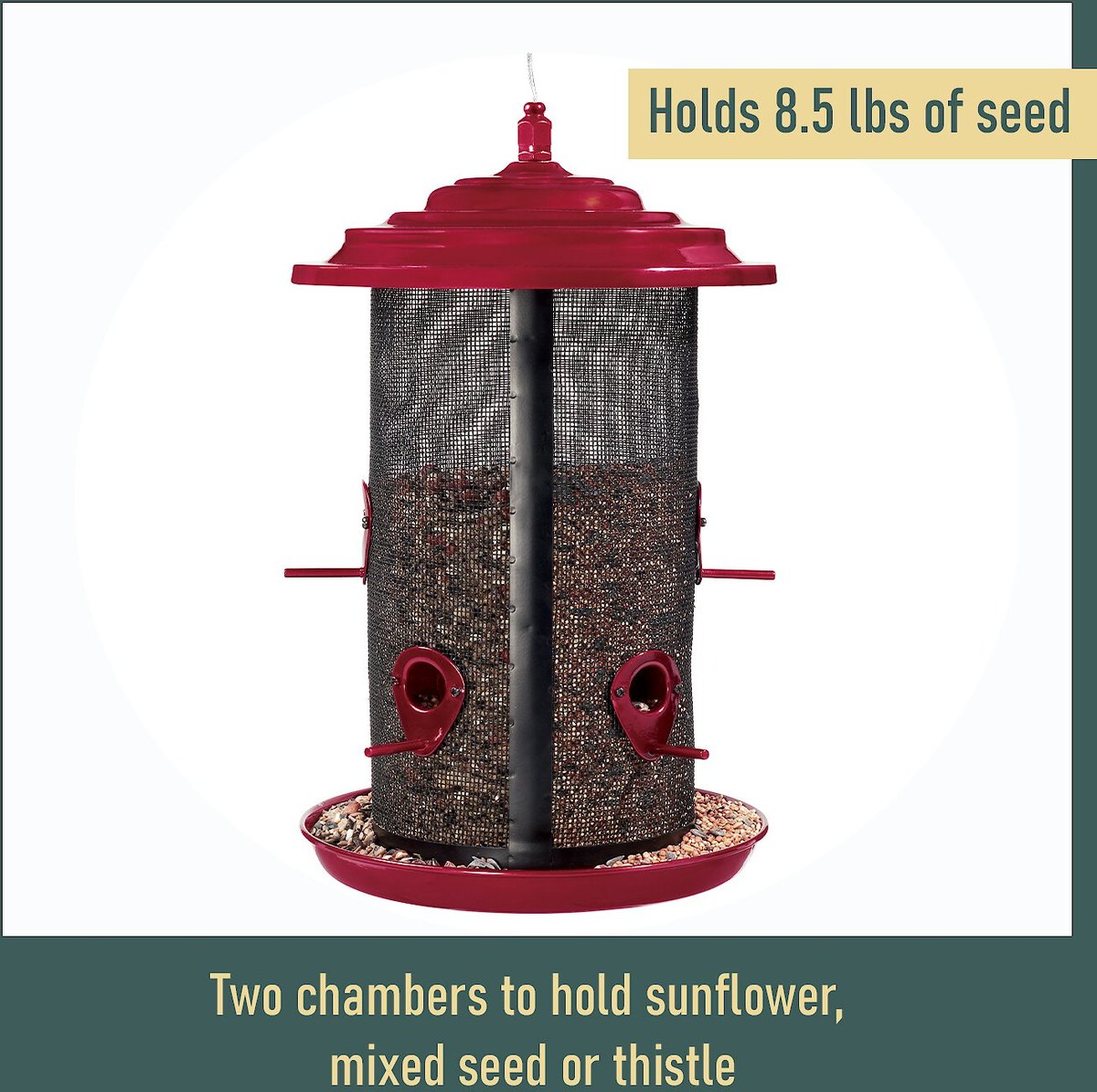 North States Crimson Extra Large Twin Bird Feeder， Red