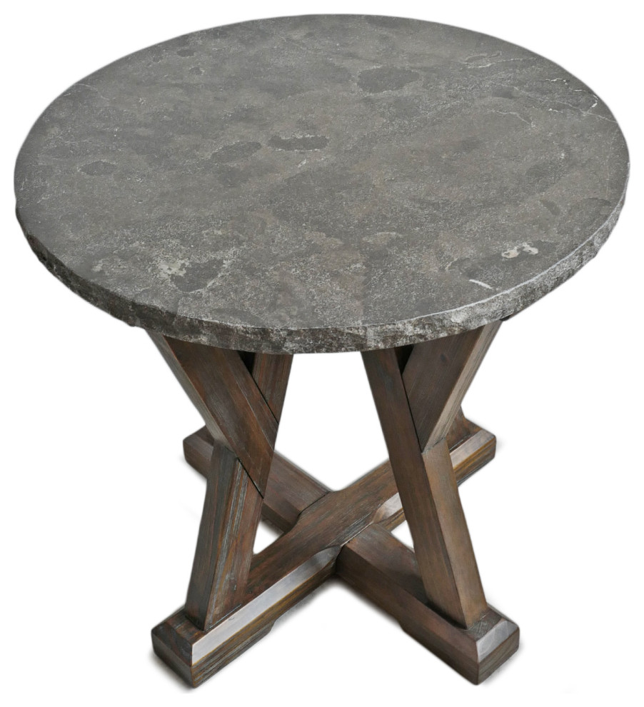 Round Stone Top Farm Side Table   Farmhouse   Side Tables And End Tables   by Design Mix Furniture  Houzz